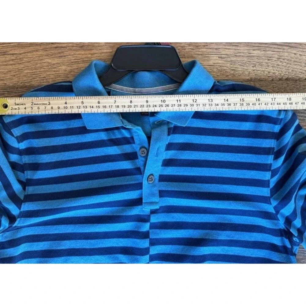Banana Republic Slim Fit Polo Shirt Men’s Large Blue Navy Striped Cotton Stretch